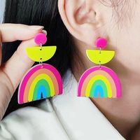 1 Pair Simple Style Rainbow Printing Arylic Drop Earrings main image 1
