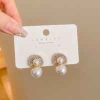 1 Pair Simple Style Flower Inlay Imitation Pearl Alloy Rhinestones Drop Earrings main image 4