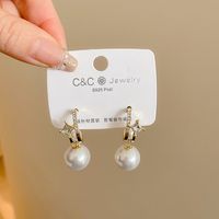 1 Pair Simple Style Flower Inlay Imitation Pearl Alloy Rhinestones Drop Earrings sku image 265