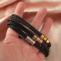 Stainless Steel Leather Rope Vintage Style Plating Color Block None Bracelets main image 5