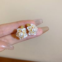1 Pair Sweet Flower Plating Imitation Pearl Drop Earrings sku image 25