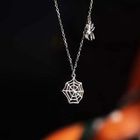 Vintage Style Funny Rock Spider Spider Web Sterling Silver Hollow Out White Gold Plated Unisex Earrings Necklace sku image 1