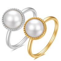 Simple Style Round Titanium Steel Pearl Pearl Rings main image 1