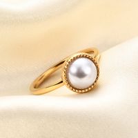 Simple Style Round Titanium Steel Pearl Pearl Rings main image 2