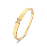 Classic Style Geometric Solid Color Stainless Steel Plating Inlay Zircon 18k Gold Plated Bangle main image 4