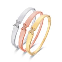 Classic Style Geometric Solid Color Stainless Steel Plating Inlay Zircon 18k Gold Plated Bangle main image 1