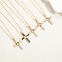 Elegant Vintage Style Simple Style Cross Copper Plating Inlay Zircon 14k Gold Plated Pendant Necklace main image 4