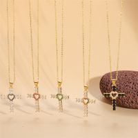 Elegant Vintage Style Simple Style Cross Copper Plating Inlay Zircon 14k Gold Plated Pendant Necklace main image 1