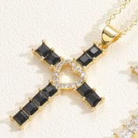 Elegant Vintage Style Simple Style Cross Copper Plating Inlay Zircon 14k Gold Plated Pendant Necklace main image 6