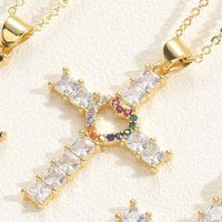 Elegant Vintage Style Simple Style Cross Copper Plating Inlay Zircon 14k Gold Plated Pendant Necklace main image 7