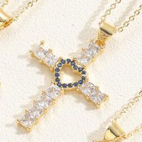 Elegant Vintage Style Simple Style Cross Copper Plating Inlay Zircon 14k Gold Plated Pendant Necklace main image 5