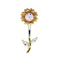 Elegant Sunflower Maple Leaf Stainless Steel Alloy Copper Epoxy Inlay Rhinestones White Gold Plated Gold Plated Belly Ring main image 5