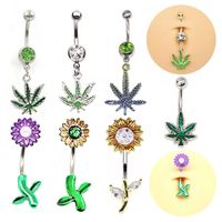 Elegant Sunflower Maple Leaf Stainless Steel Alloy Copper Epoxy Inlay Rhinestones White Gold Plated Gold Plated Belly Ring main image 1