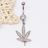 Elegant Sunflower Maple Leaf Stainless Steel Alloy Copper Epoxy Inlay Rhinestones White Gold Plated Gold Plated Belly Ring sku image 4