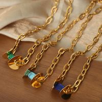 Wholesale Casual Simple Style Color Block Natural Stone Titanium Steel Plating 18k Gold Plated Pendant Necklace main image 1