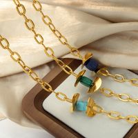 Wholesale Casual Simple Style Color Block Natural Stone Titanium Steel Plating 18k Gold Plated Pendant Necklace main image 5