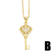 Modern Style Simple Style Heart Shape Key Copper Plating Inlay Zircon 18k Gold Plated Pendant Necklace main image 5