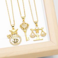 Modern Style Simple Style Heart Shape Key Copper Plating Inlay Zircon 18k Gold Plated Pendant Necklace main image 7