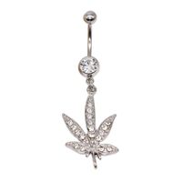 Elegant Beach Maple Leaf Coconut Tree Stainless Steel Alloy Copper Plating Inlay Rhinestones White Gold Plated Belly Ring main image 3