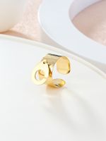 304 Stainless Steel 14K Gold Plated Retro Roman Style Plating Solid Color Charm Rings main image 5