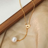 Lässig Stern Künstliche Perle Titan Stahl Überzug 18 Karat Vergoldet Halskette main image 3