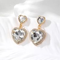 1 Pair Retro Simple Style Heart Shape Inlay Copper Glass Drop Earrings sku image 4
