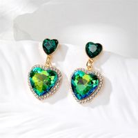 1 Pair Retro Simple Style Heart Shape Inlay Copper Glass Drop Earrings sku image 2