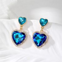 1 Pair Retro Simple Style Heart Shape Inlay Copper Glass Drop Earrings sku image 1