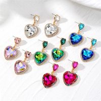 1 Pair Retro Simple Style Heart Shape Inlay Copper Glass Drop Earrings main image 7