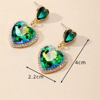 1 Pair Retro Simple Style Heart Shape Inlay Copper Glass Drop Earrings main image 3