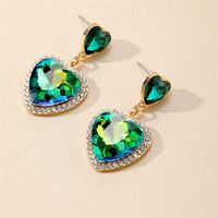 1 Pair Retro Simple Style Heart Shape Inlay Copper Glass Drop Earrings main image 1