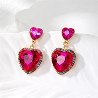 1 Pair Retro Simple Style Heart Shape Inlay Copper Glass Drop Earrings sku image 3