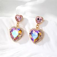 1 Pair Retro Simple Style Heart Shape Inlay Copper Glass Drop Earrings sku image 5