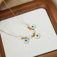 Wholesale Casual Vacation Modern Style Eye Shell Titanium Steel Beaded Plating Inlay 18k Gold Plated Shell Necklace sku image 1
