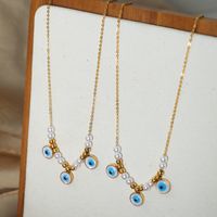 Wholesale Casual Vacation Modern Style Eye Shell Titanium Steel Beaded Plating Inlay 18k Gold Plated Shell Necklace main image 5