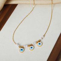 Wholesale Casual Vacation Modern Style Eye Shell Titanium Steel Beaded Plating Inlay 18k Gold Plated Shell Necklace main image 4
