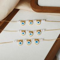Wholesale Casual Vacation Modern Style Eye Shell Titanium Steel Beaded Plating Inlay 18k Gold Plated Shell Necklace main image 3