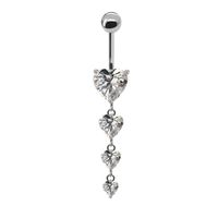 Simple Style Classic Style Shiny Heart Shape Floral Stainless Steel Alloy Copper Plating Inlay Rhinestones White Gold Plated Belly Ring sku image 7