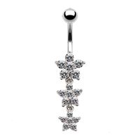 Simple Style Classic Style Shiny Heart Shape Floral Stainless Steel Alloy Copper Plating Inlay Rhinestones White Gold Plated Belly Ring sku image 5
