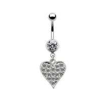 Simple Style Classic Style Shiny Heart Shape Floral Stainless Steel Alloy Copper Plating Inlay Rhinestones White Gold Plated Belly Ring sku image 3