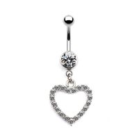 Simple Style Classic Style Shiny Heart Shape Floral Stainless Steel Alloy Copper Plating Inlay Rhinestones White Gold Plated Belly Ring sku image 1