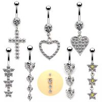 Simple Style Classic Style Shiny Heart Shape Floral Stainless Steel Alloy Copper Plating Inlay Rhinestones White Gold Plated Belly Ring main image 1