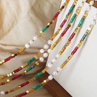 Vintage Style Color Block Natural Stone Freshwater Pearl Titanium Steel 18k Gold Plated Necklace In Bulk main image 4