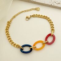 Retro Roman Style Oval 304 Stainless Steel 14K Gold Plated Acrylic Bracelets In Bulk main image 5