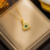 Wholesale Vintage Style Heart Shape Titanium Steel Plating Inlay Zircon Pendant Necklace main image 5