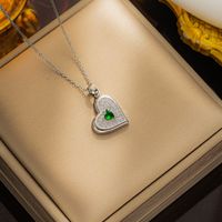 Wholesale Vintage Style Heart Shape Titanium Steel Plating Inlay Zircon Pendant Necklace main image 4