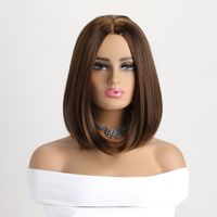 Women's Sweet Light Brown Wine Red Street High Temperature Wire Centre Parting Straight Hair Wig Net main image 5