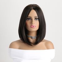 Women's Sweet Light Brown Wine Red Street High Temperature Wire Centre Parting Straight Hair Wig Net main image 2
