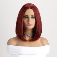 Women's Sweet Light Brown Wine Red Street High Temperature Wire Centre Parting Straight Hair Wig Net sku image 3