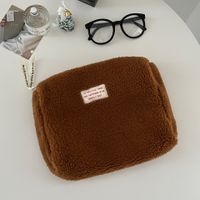 Cute Solid Color Plush Square Makeup Bags sku image 1